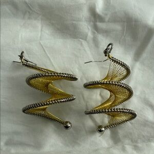 Fun Gold and Silver Tone Spiral Earrings